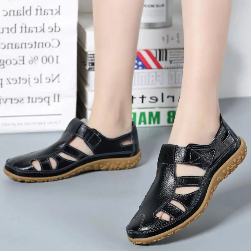 Split Leather Flat Sandals Women Fashion Summer Shoes Anti-Slip Soft Sole shoes