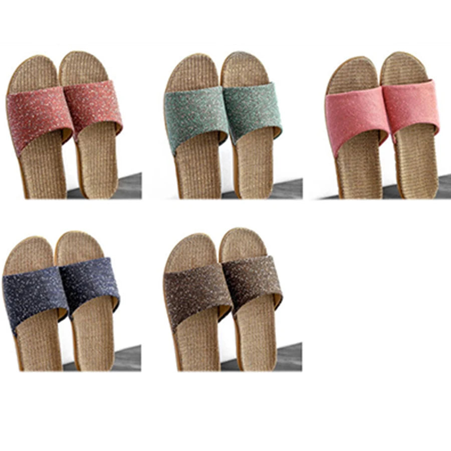 New Linen Slippers for Men Outside Beach Walking Slippers Male Home Non-Slip