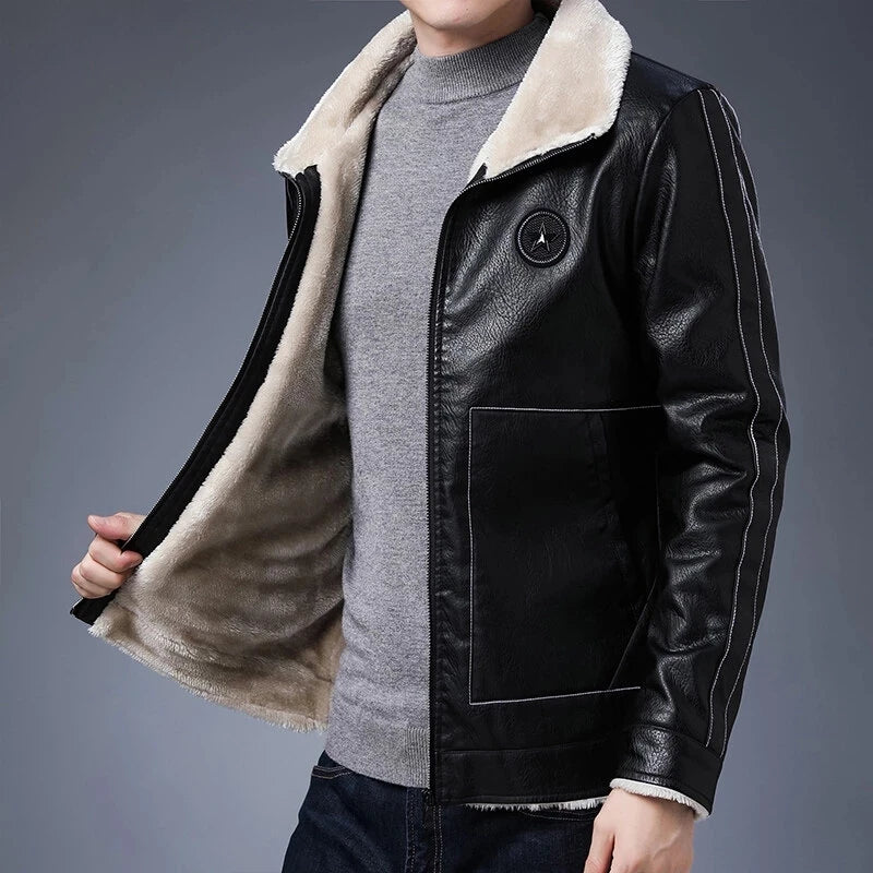 Men's Leather Jackets Jacket Biker Leather Coats Fleece Thick Winter Mens