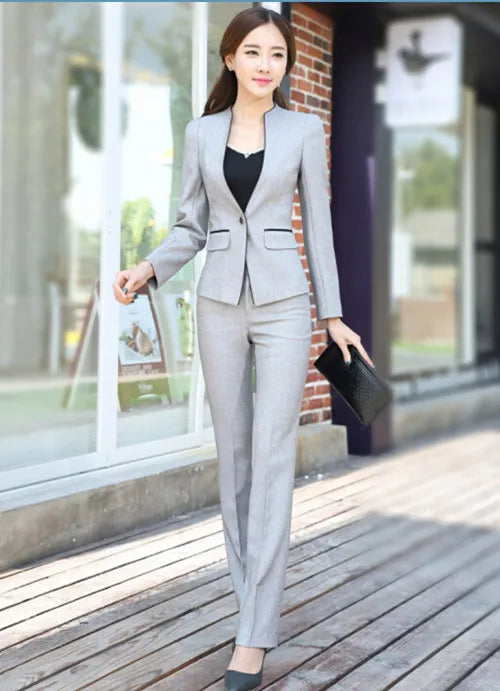 Two Pieces Set Slim  Blazer and Trousers Office Business Suit