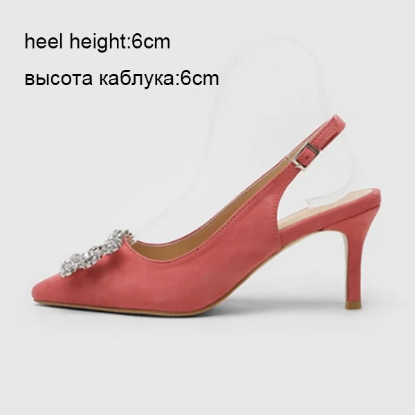 Women Pumps Fashion Ladies Rhinestone High Heels Shoes Soft Leather Heels