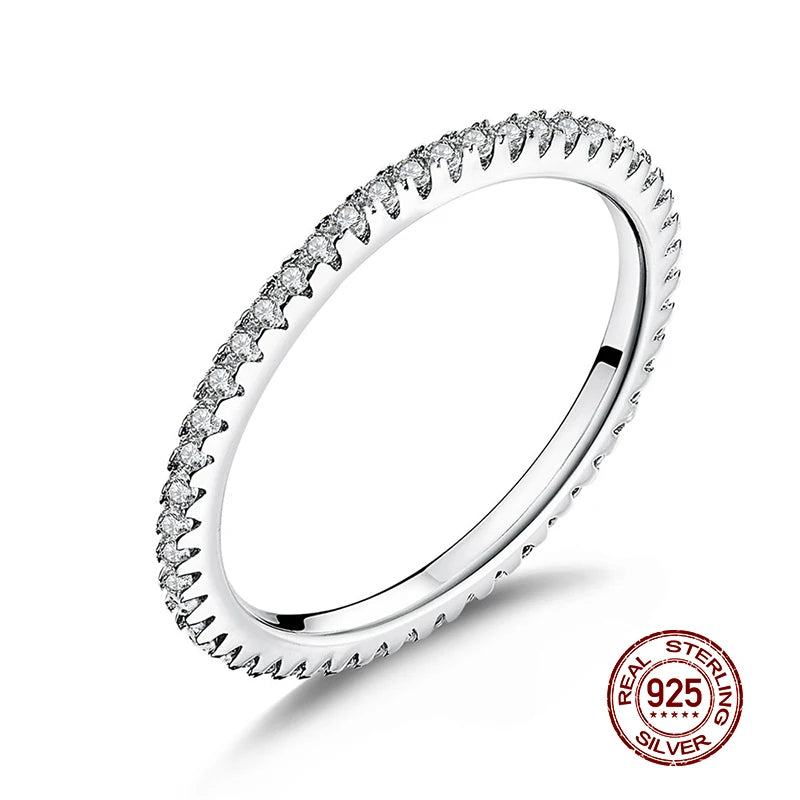 Sterling Silver Geometric Round Clear CZ Circle Finger Ring