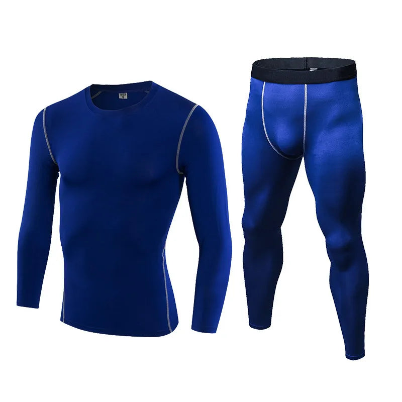 Men's Workout Set Compression Shirt and Pants Top Long Sleeve Sports Fitness