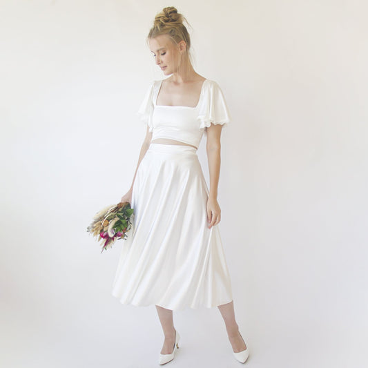 Silky Wedding Midi Skirt, Bridal Satin Tea Length Wedding Skirt