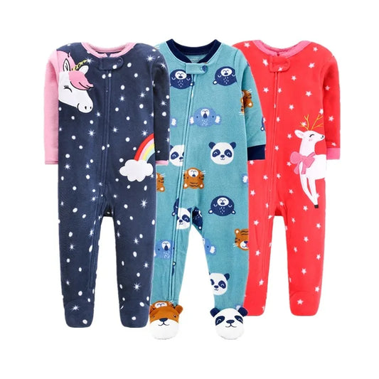 Newborn Baby Boy Autumn-Winter Fleece Climbing Clothes Sleeved Cartoon Clothing