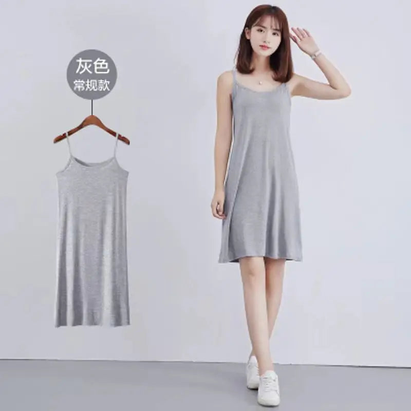 Women's Modal Full Slip Dress Spaghetti Strap Vest Skirt Long Under Dress