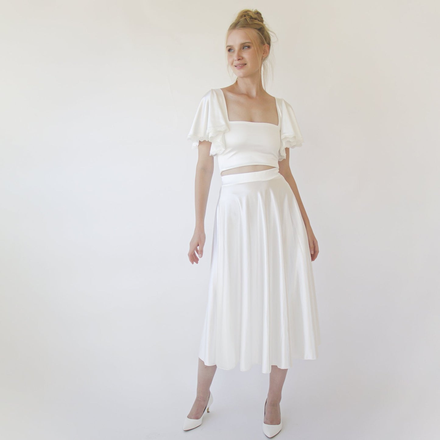 Silky Wedding Midi Skirt, Bridal Satin Tea Length Wedding Skirt