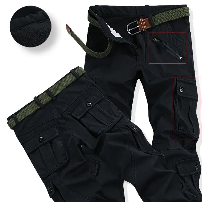 Men's Winter Pant Thick Warm Cargo Pant Casual Fleece Pocket Fur Trouser