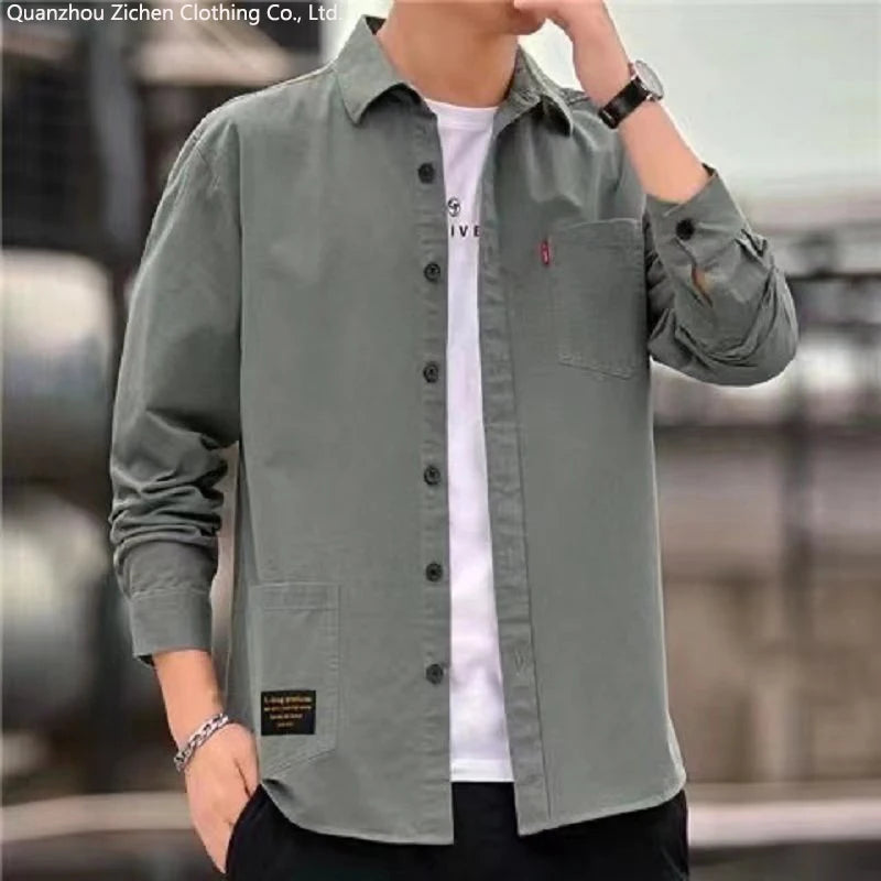 Pockets Button Handsome Turn-Down Collar Shirts  Thin Fashion Casual