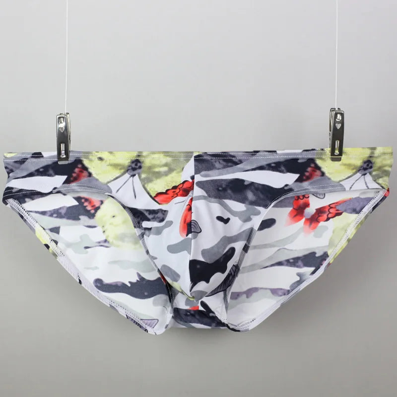 Sexy Men Underwear Briefs Men Breathable Printed Silk Underpants