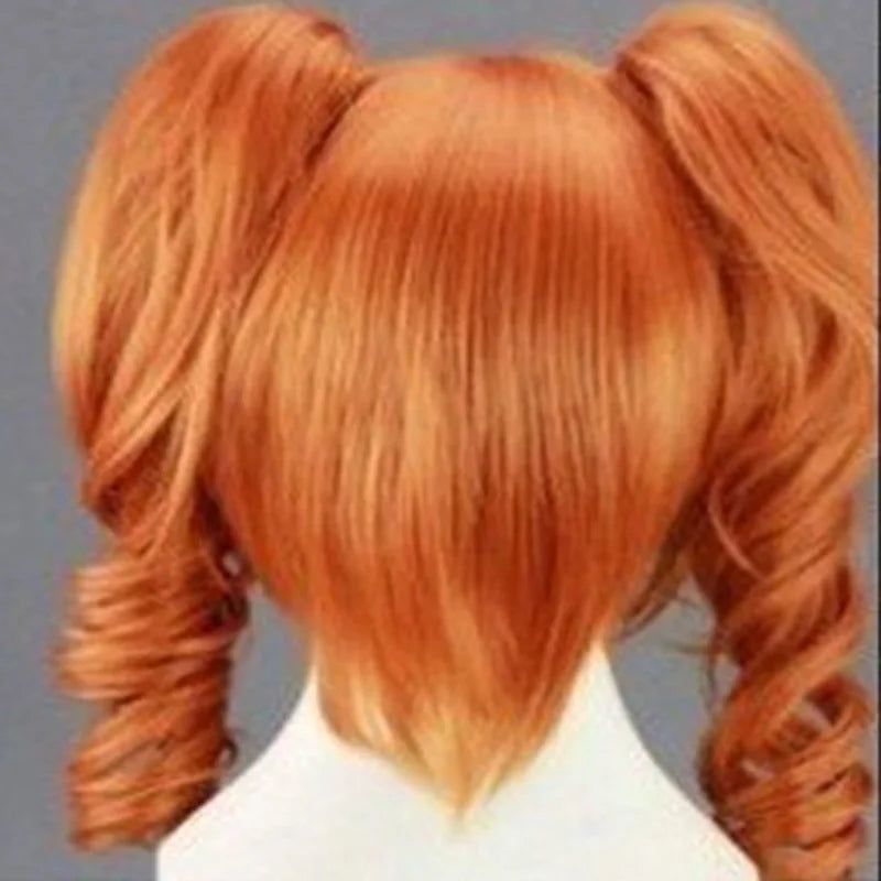 Orange Cosplay Wig Heat Resistant Party Synthetic Wigs 2 Clip on Ponytail