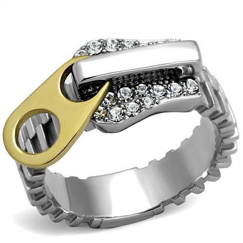 Two-Tone IP Gold (Ion Plating) Stainless Steel Ring With Top Grade Crystal