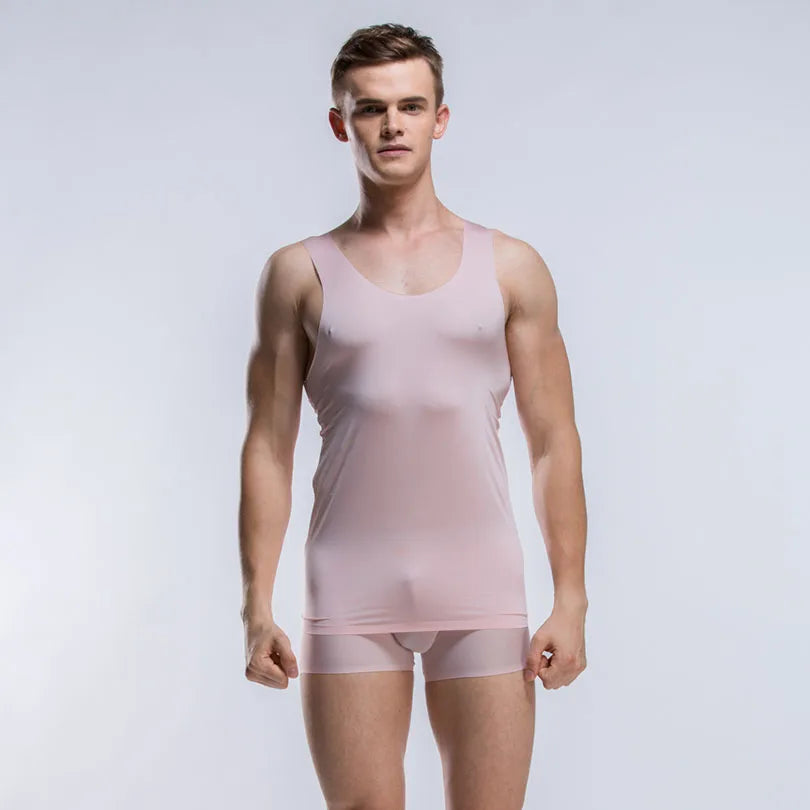 New Brand Clothing Ultra-Thin Ice Silk Men Undershirt Sleeveless Underwear