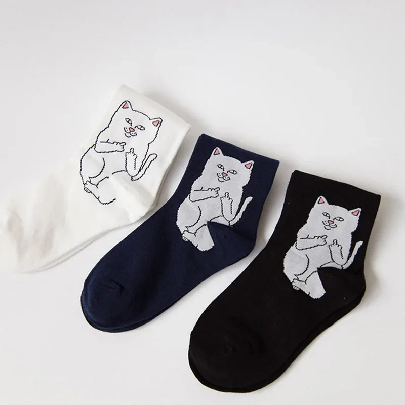 Women Art Funny Alien Planet Creative Funny Cartoon Cat Cotton Socks