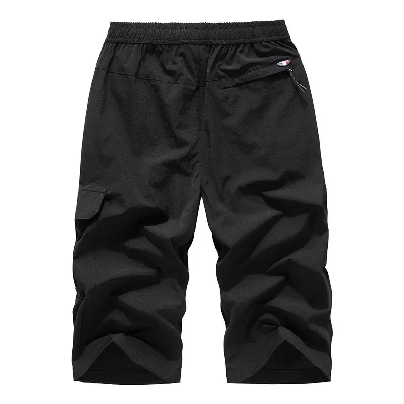 Quick Dry Breeches Bermuda Male Elastic Stretch Zipper Pocket Long Short Men