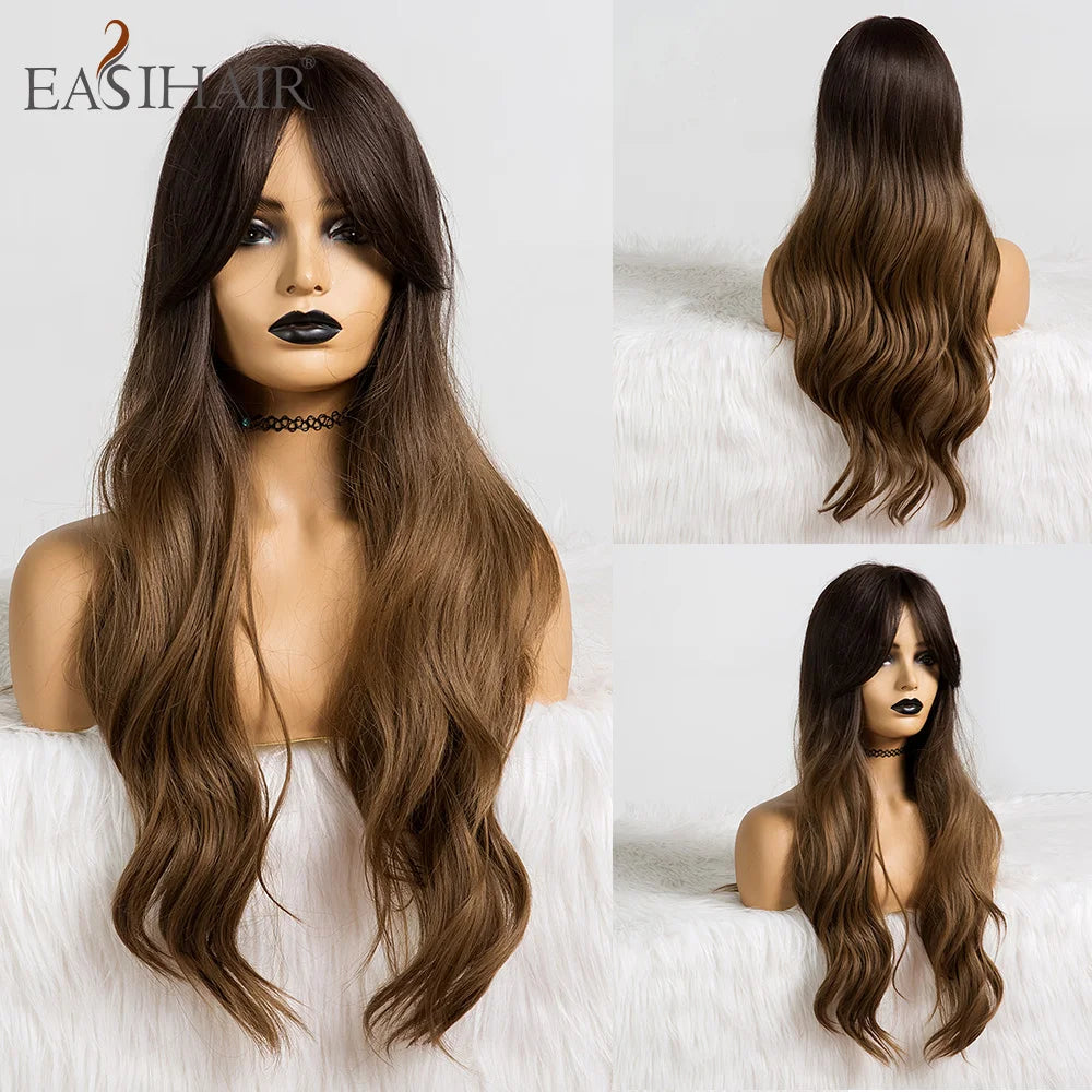 Wavy Synthetic Wigs With Bangs Heat Resistant Blonde Cosplay Wigs