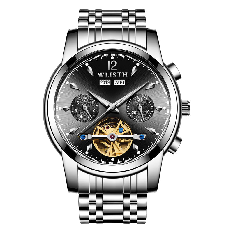 Multifunction Men  Watch Automatic Stainless Steel Mechanical Watch