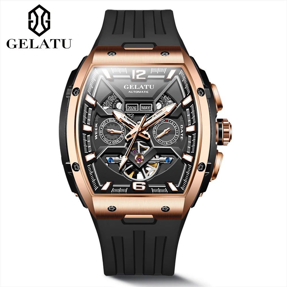 Waterproof Business Double Mechanical Tourbillon Watch for Men