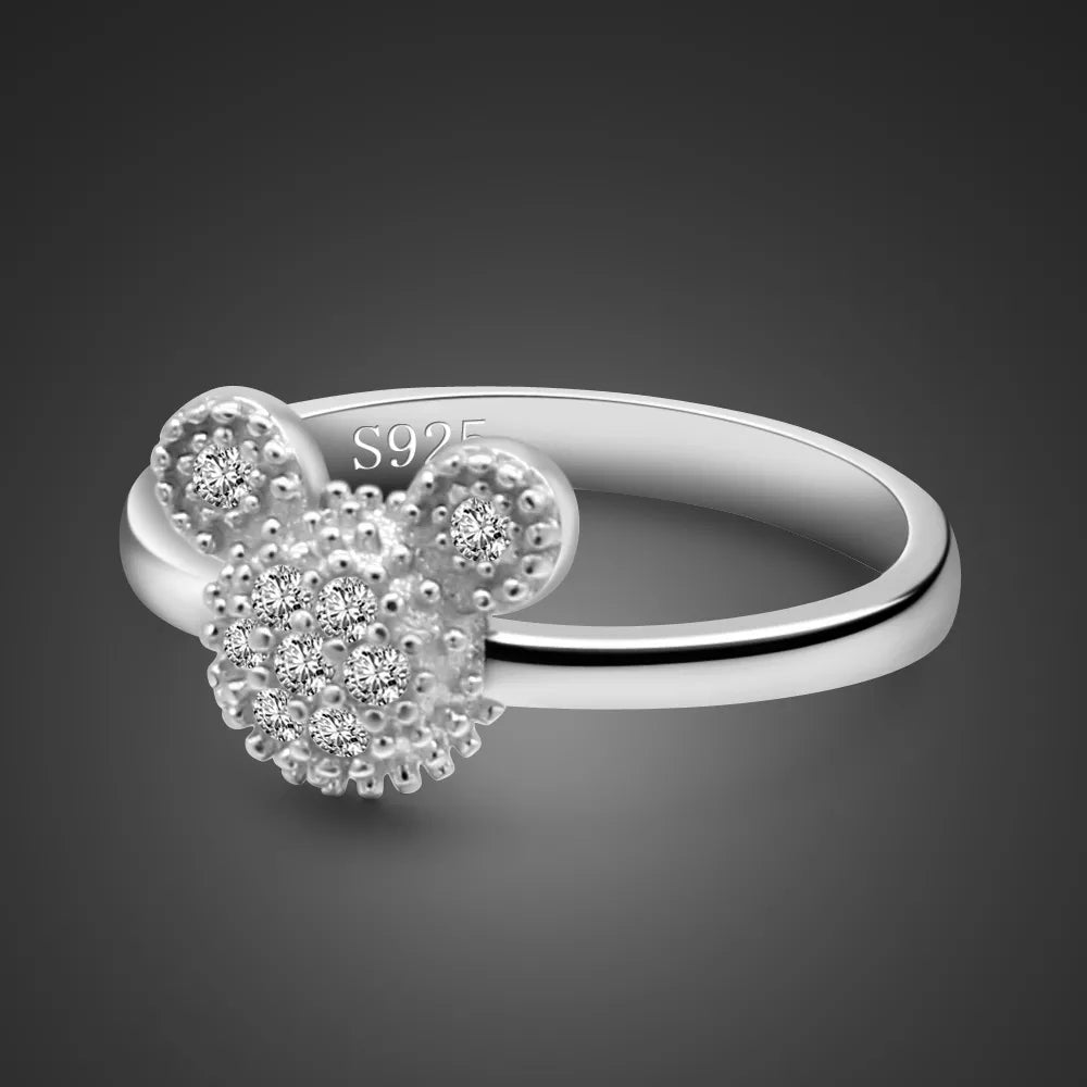 Silver Ring Women Matte Design Mickey Rings