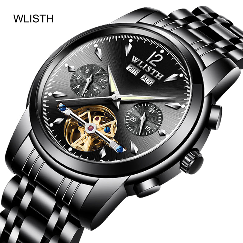 Multifunction Men  Watch Automatic Stainless Steel Mechanical Watch