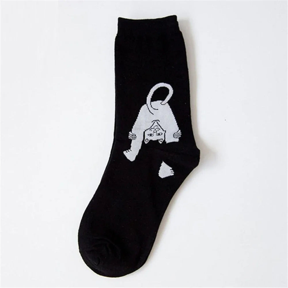 Women Art Funny Alien Planet Creative Funny Cartoon Cat Cotton Socks