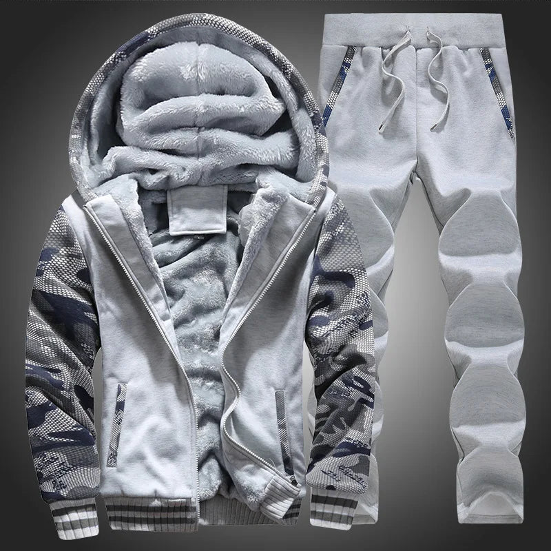 Winter Padded Sports Camouflage Clothing 2 Piece Set Men's Thickened Warm