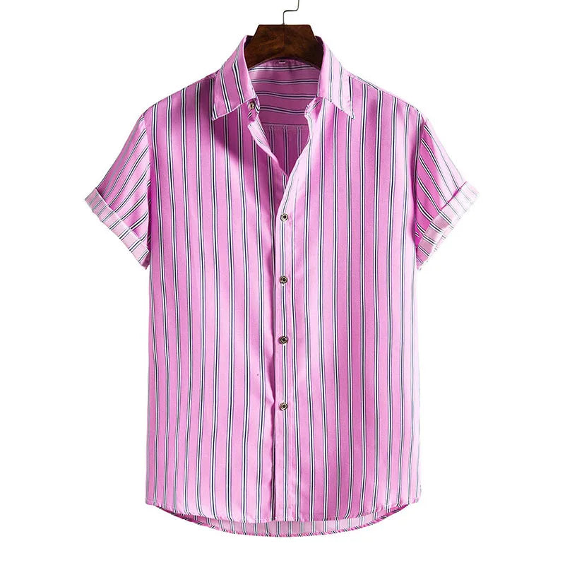 Mens Clothing Short-Sleeved Shirt Men's Fashion Vertical Stripe Printing