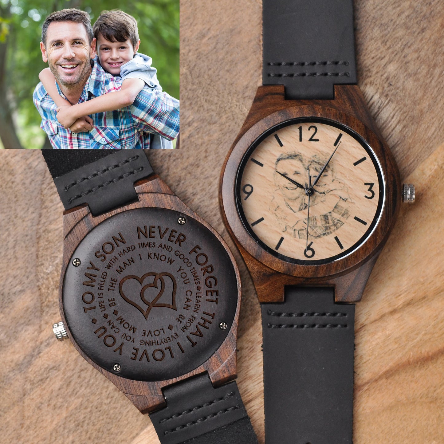 Personalized Gift Brand  MESSAGE Engraved Carved Laser Charge on Wood Watches