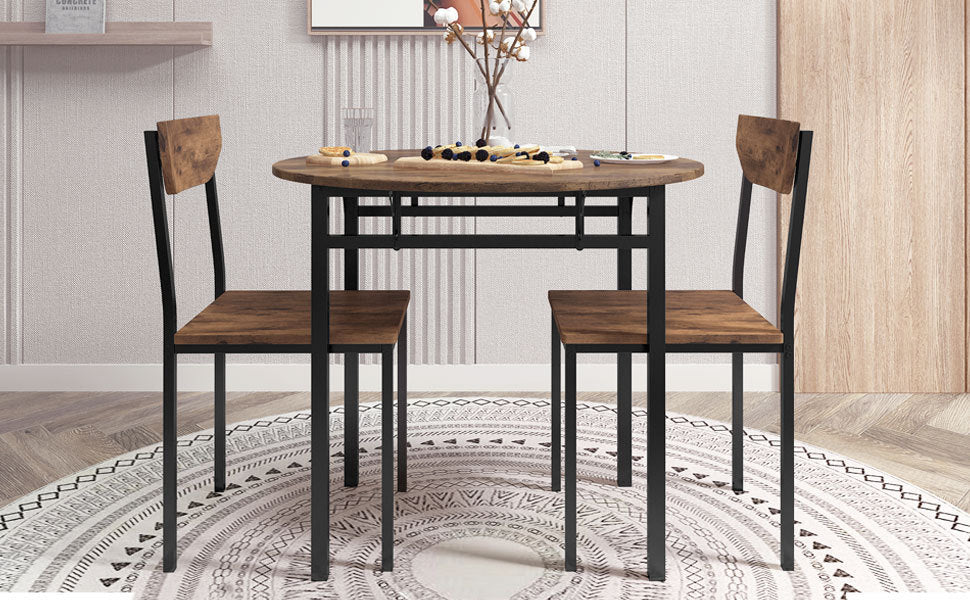 Modern 3-Piece Round Dining Table Set With Drop Leaf and 2 Chairs