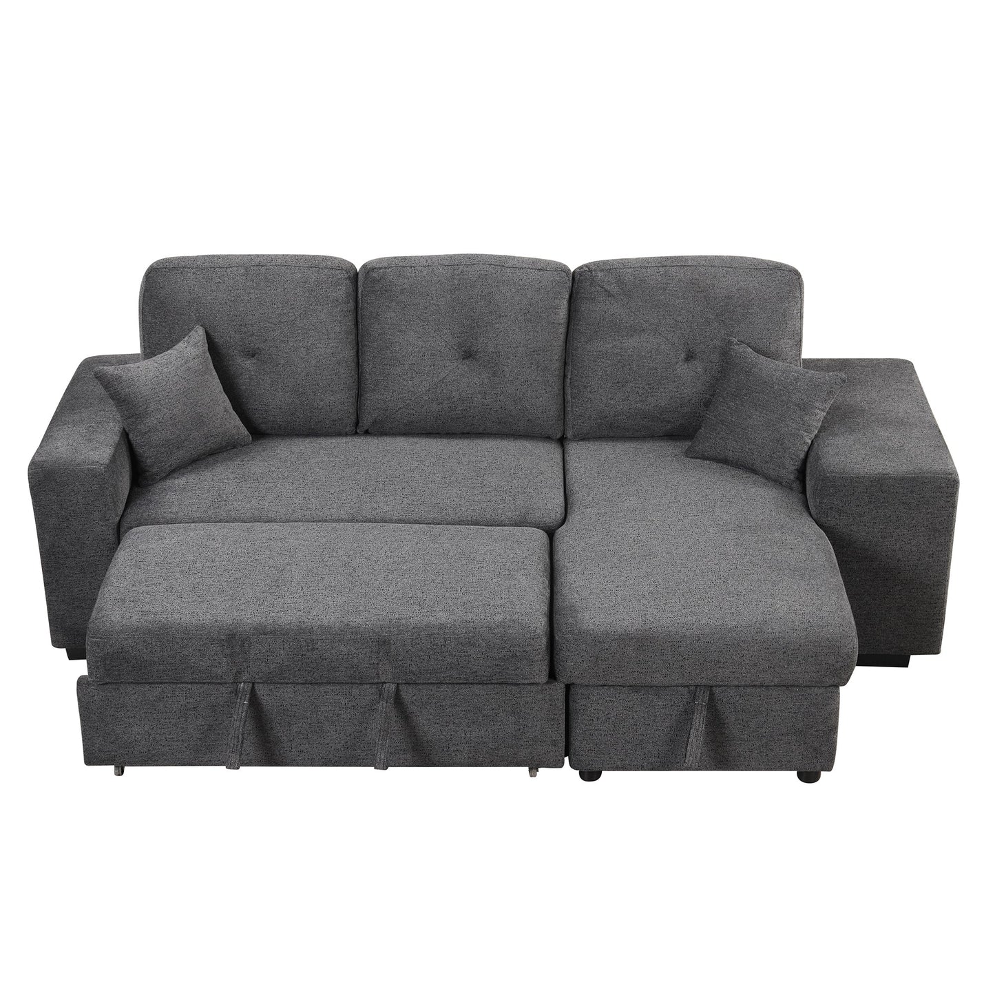 Reversible Sleeper Sectional Sofa Bed With Side Shelf and 2 Stools