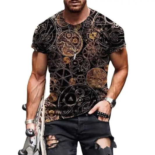 Men's Fashion Color Digital Printing Short Sleeved T-Shirt Breathable Top