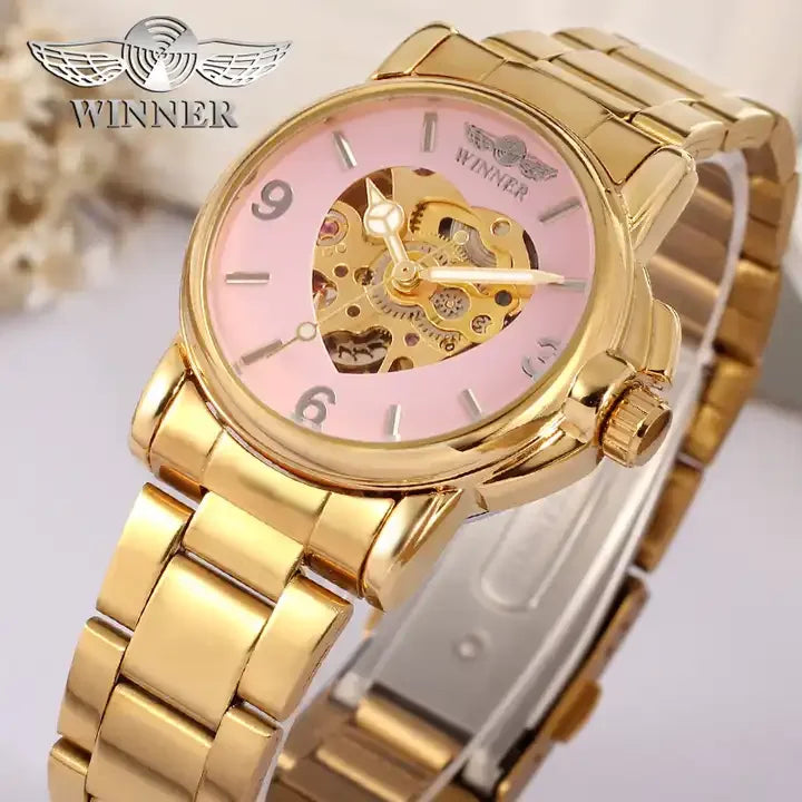 Watches Women Fashion Watch Automatic Mechanical Golden Heart Skeleton Watch