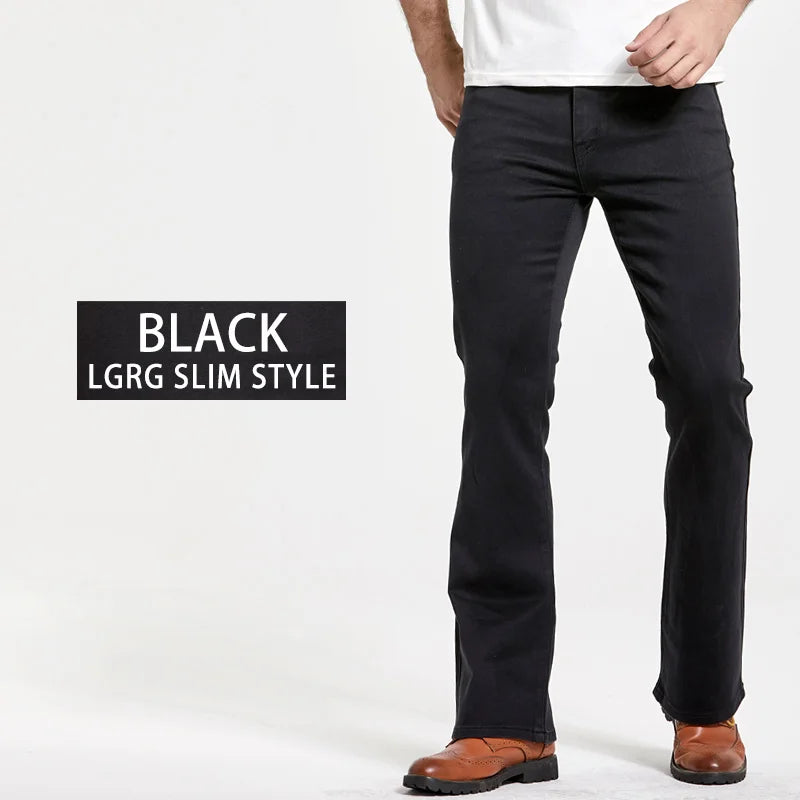 Mens Boot Cut Jeans Slightly Flared Slim Fit Blue Black Trousers