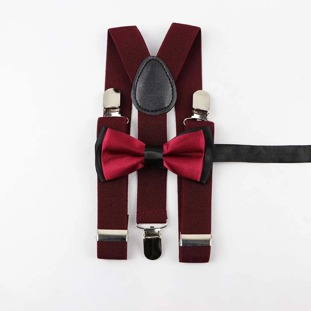 Polyester Y-Back Braces Two Colors Bow Tie Adjustable Elastic Kids