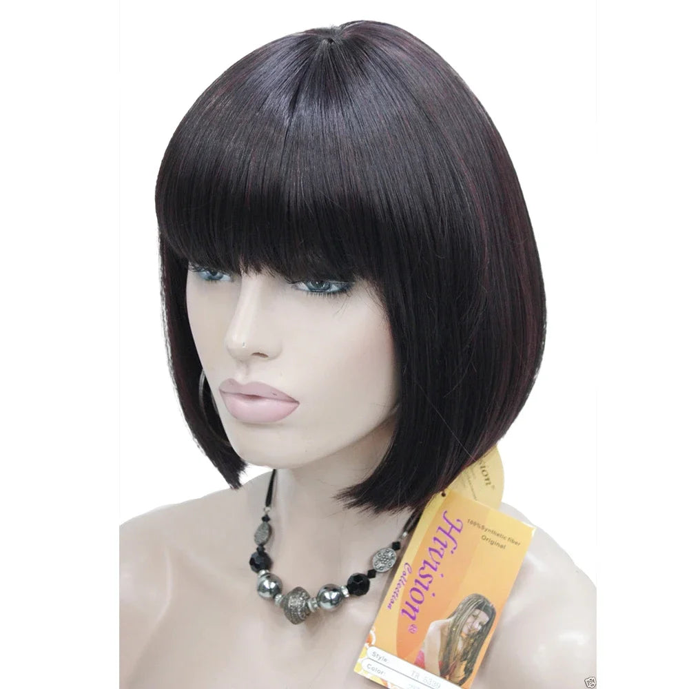 Women's Wigs Bob Black Hair Short Straight Natural Synthetic Capless Wig