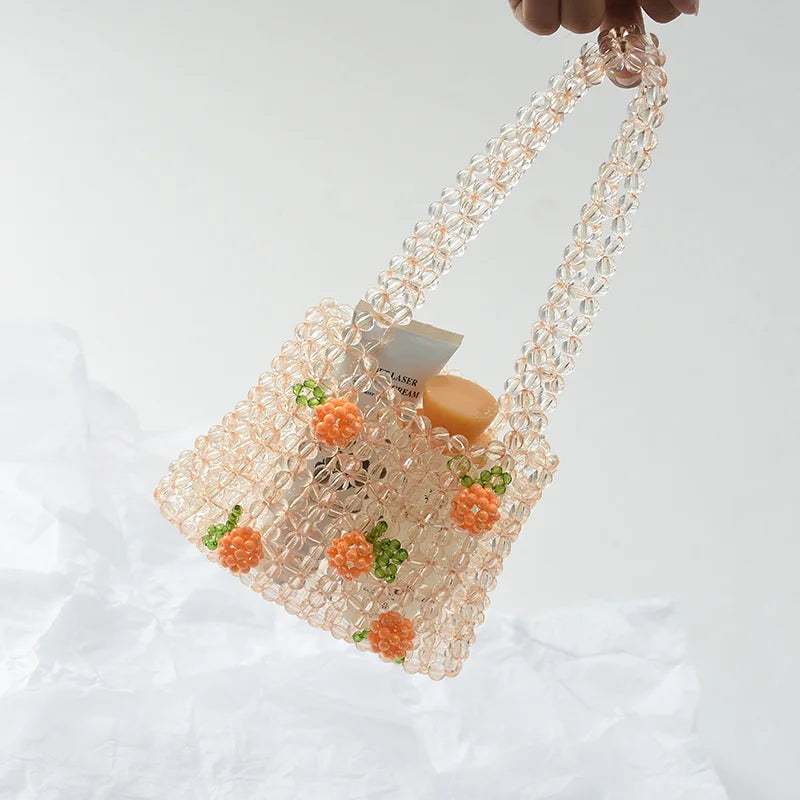 Retro Orange Beaded Bag Clear Crystal Jelly Clutch Bag