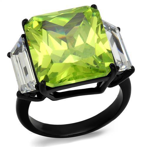 Stainless Steel Ring With AAA Grade CZ in Apple Green Color