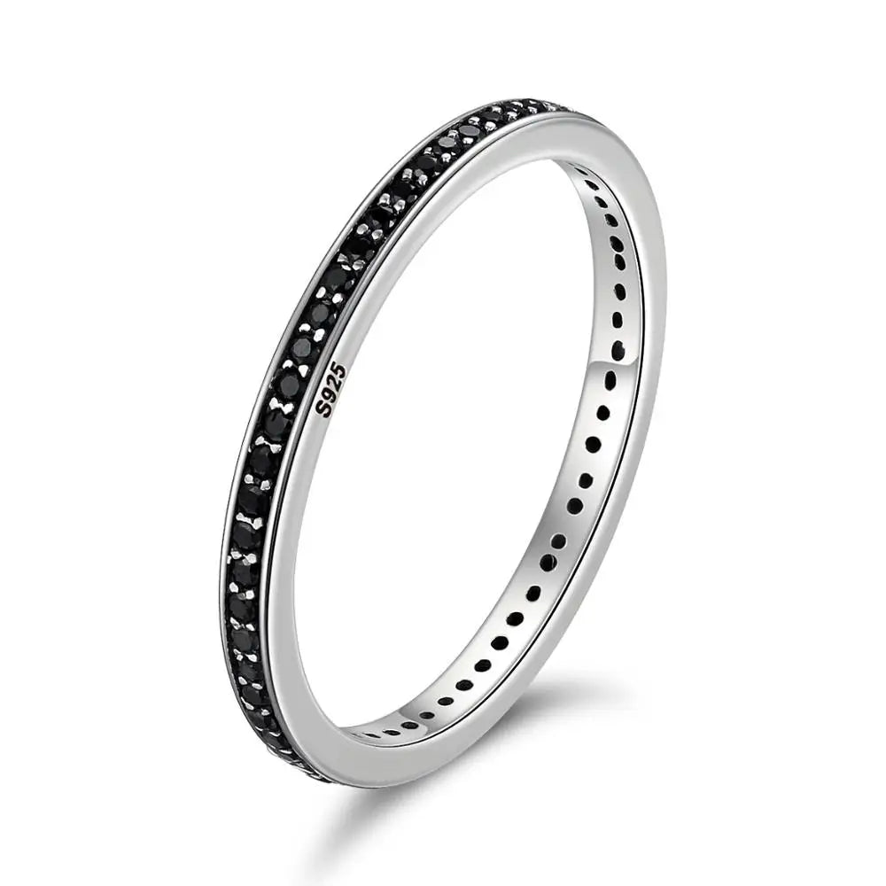 Sterling Silver Finger Stackable Rings With Black Jewelry Fine Gift