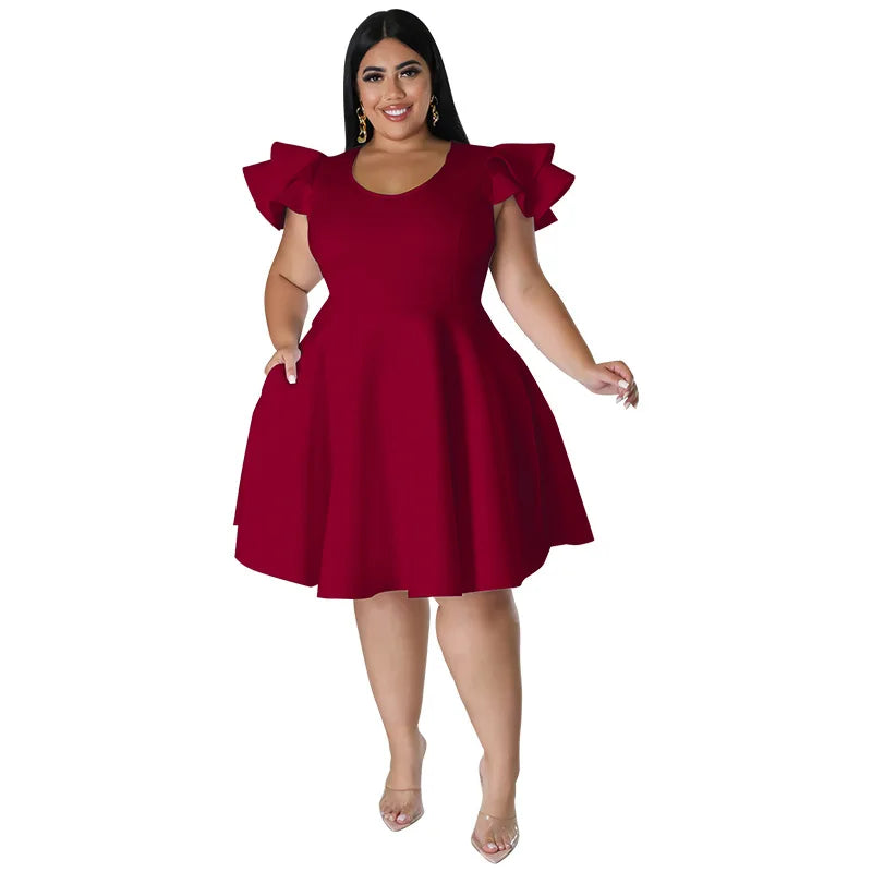 Women's Clothing Plus Size Dresses Ruffled Short Sleeved Evening Dress