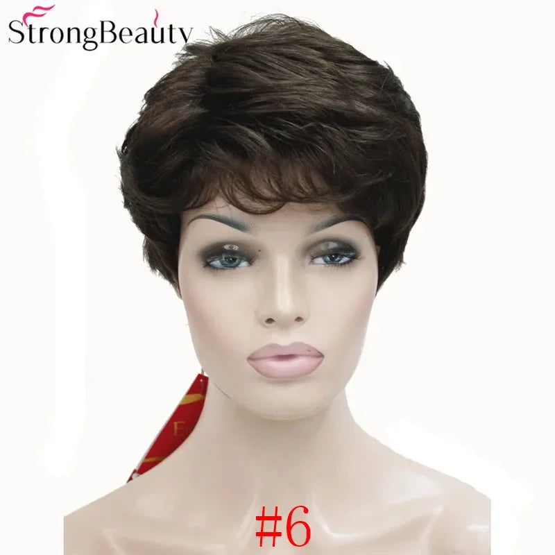 Synthetic Short Straight Hair Puffy Natural Blonde/Silver Grey Wigs With Bangs