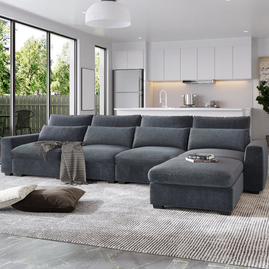 Modern Large L-Shape Feather Filled Sectional Sofa,  Convertible Sofa Couch