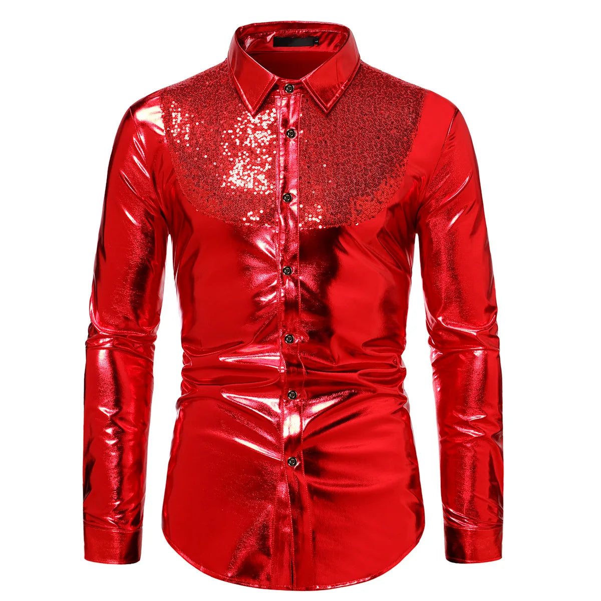 S-2xl Autumn New Fashion Contrast Sequin Disco Shirt Men's Long Sleeve Shirt