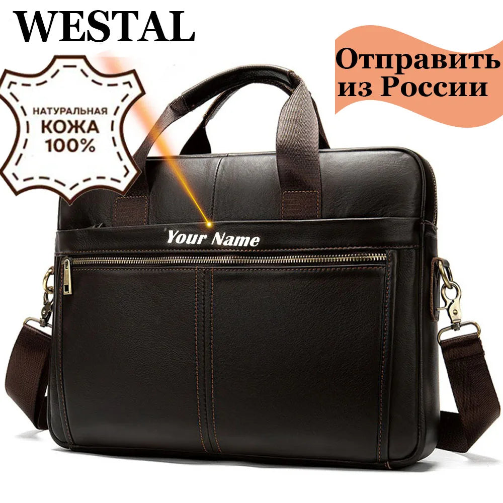 WESTAL Men's Briefcase Men's Bag Genuine Leather Laptop Bag