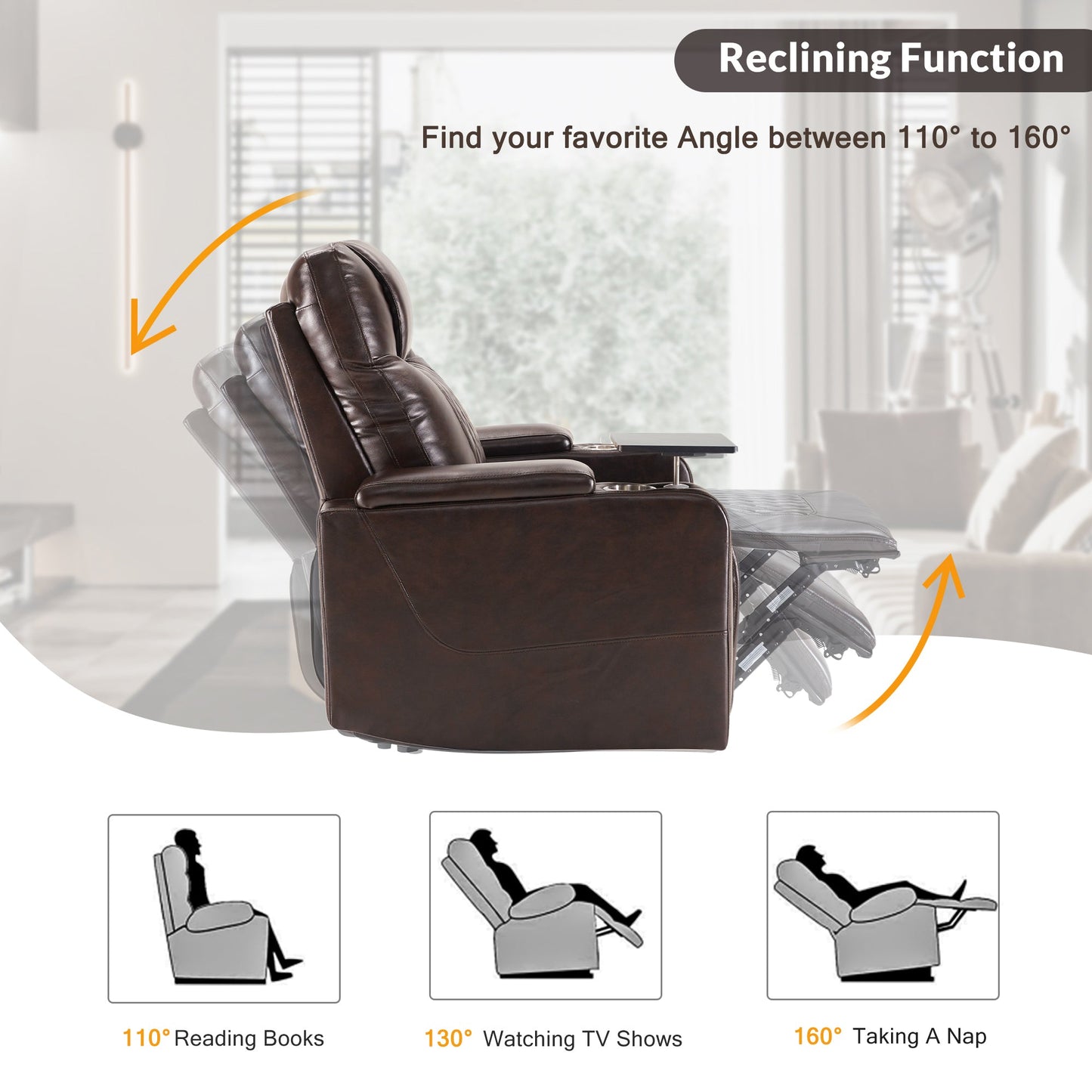 Power Motion Recliner With USB Charging Port and Hidden Arm Storage