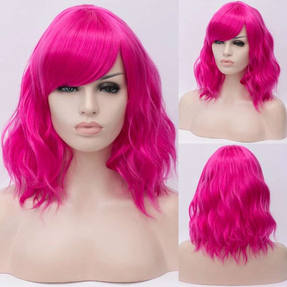 Short Cosplay Wave Wigs for Women with Side Bangs synthetic Hair Wig