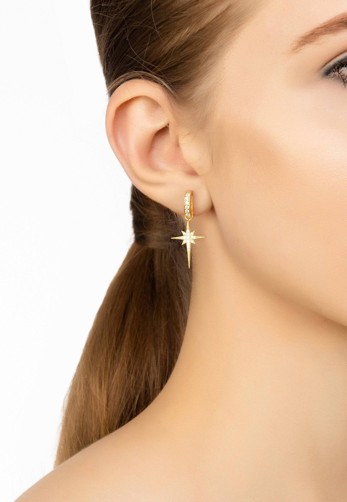 North Star Burst Small Drop Earrings Gold