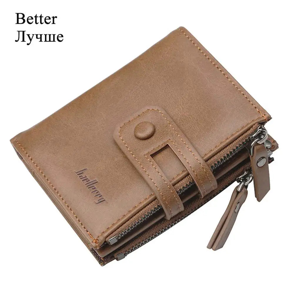 Name Engraving Men Wallets Leather Double Zipper