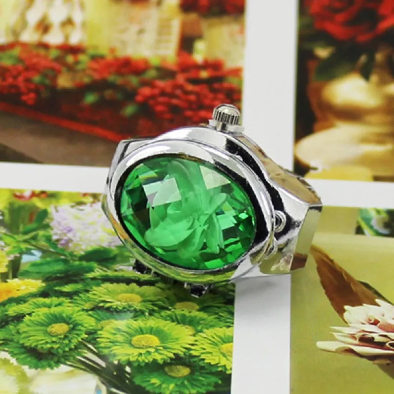 Women Ring Elliptical Stereo Flower Clamshell Adjustable Rings Quartz Watches