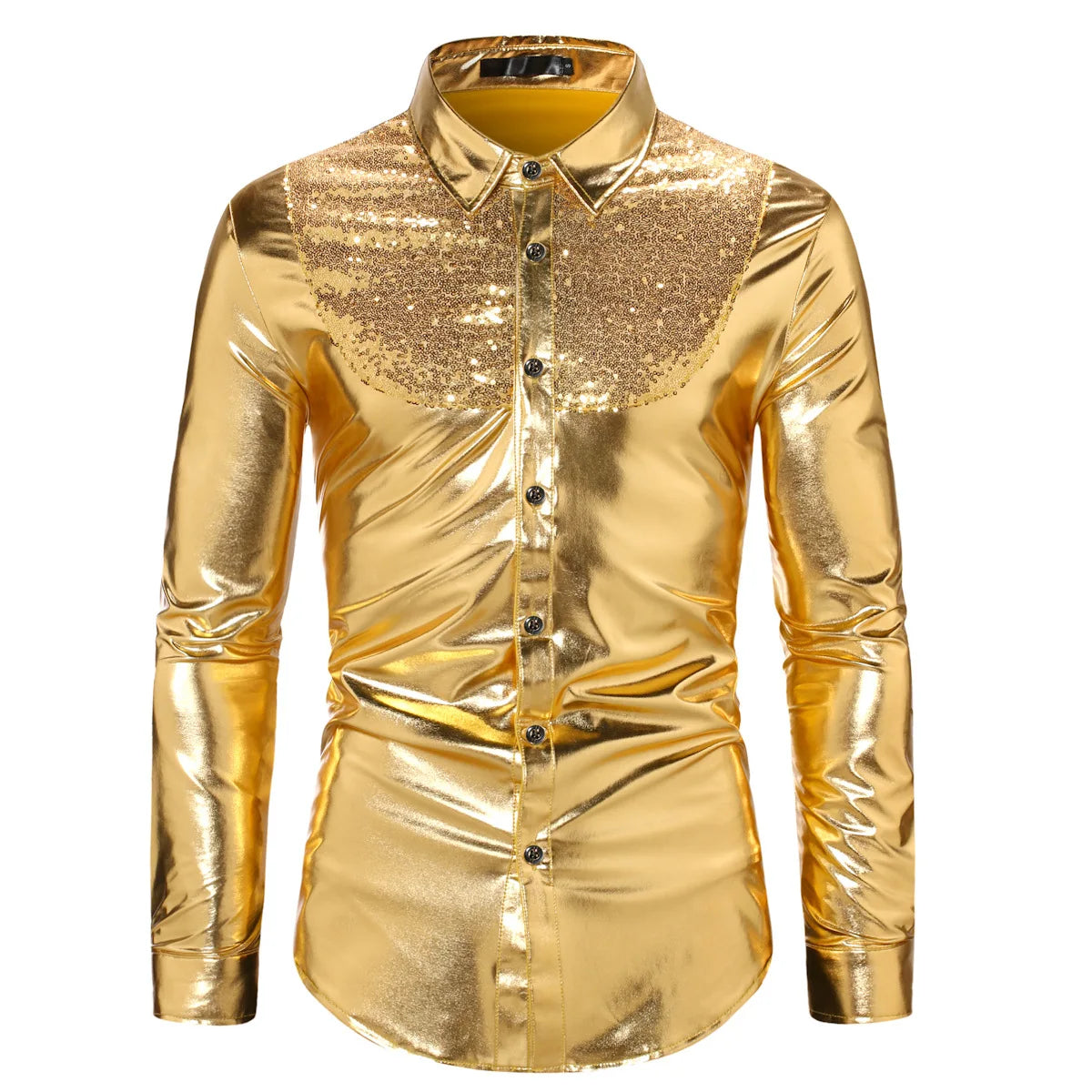 S-2xl Autumn New Fashion Contrast Sequin Disco Shirt Men's Long Sleeve Shirt