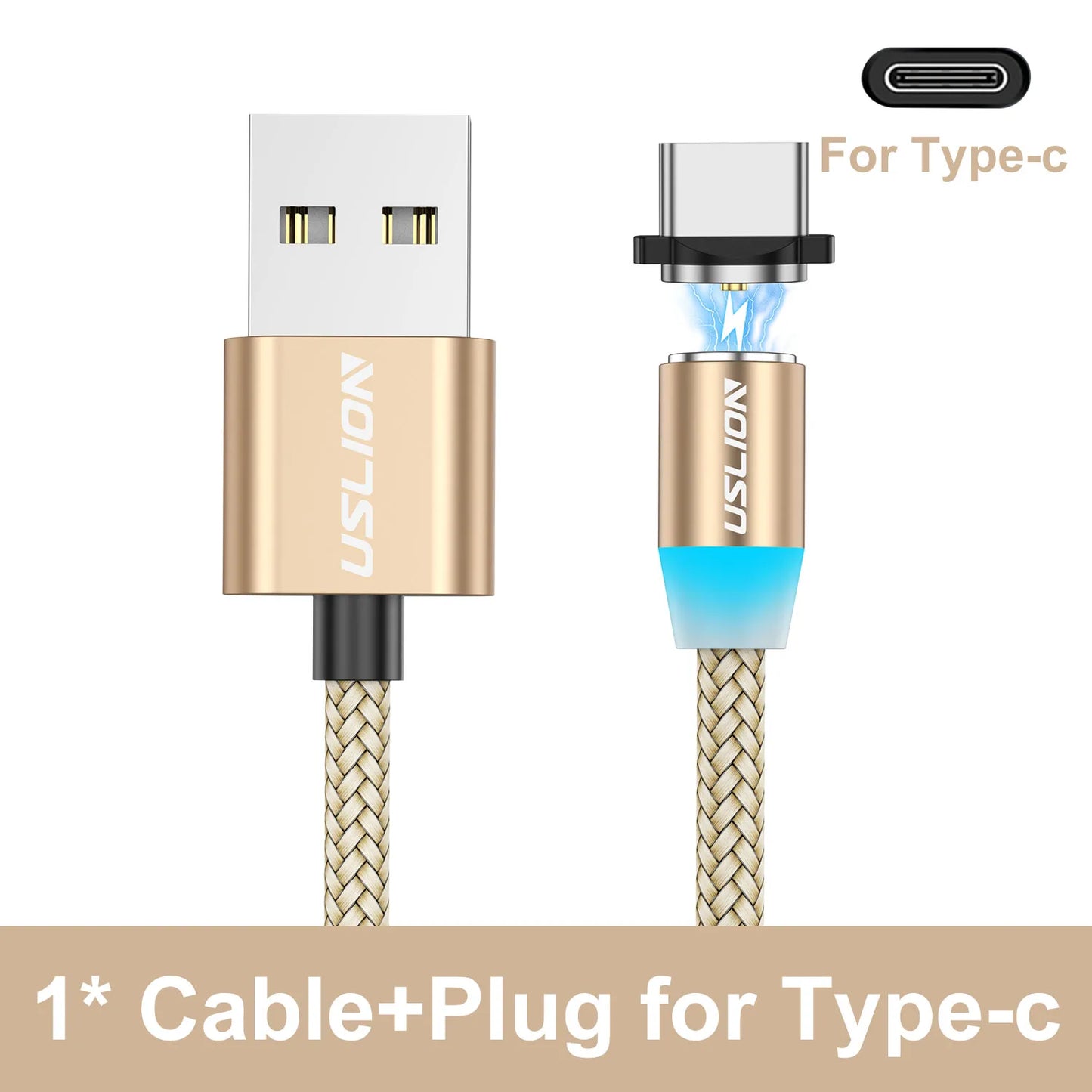 USLION LED Magnetic USB Cable Fast Charging Type C Phone Cable Magnet charger